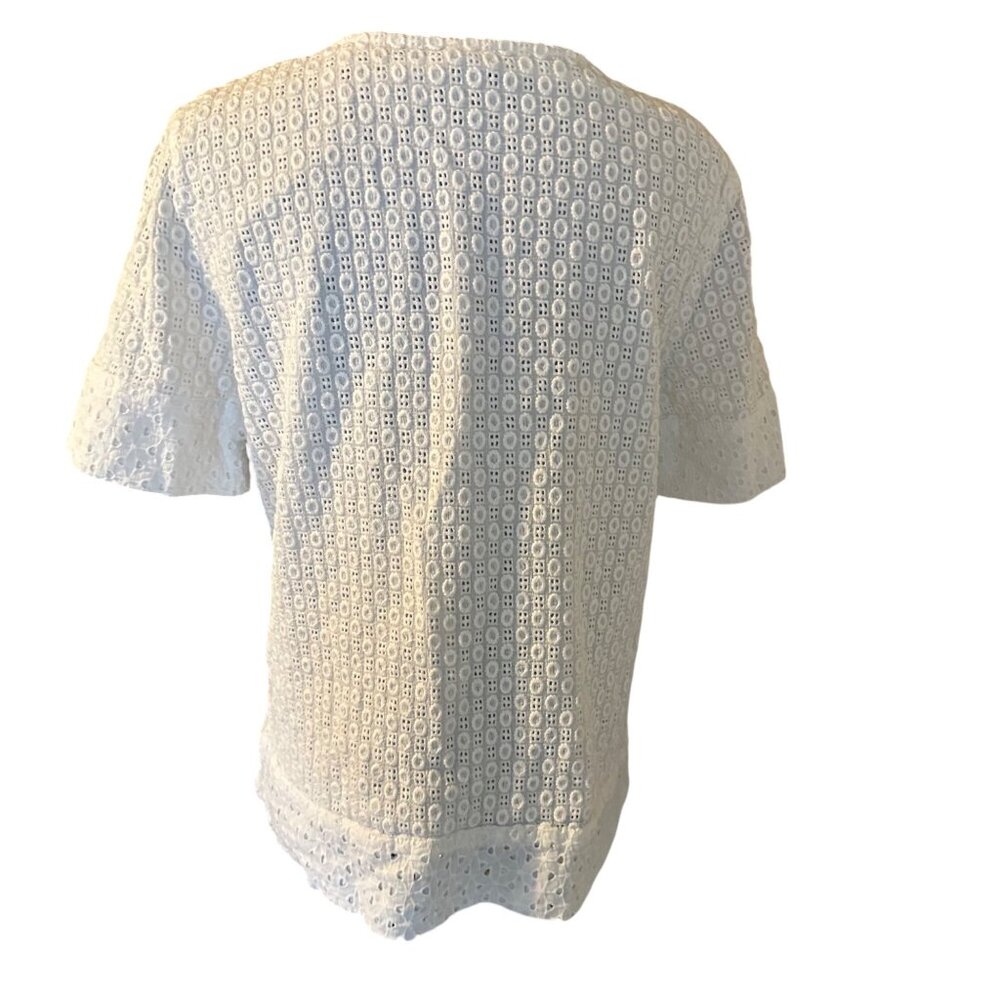 Chico's cotton v-neck white eyelet top size 1 u.s. 8/10 - Picture 2 of 7